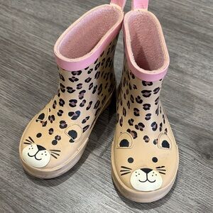 H&M Kids' Tan Leopard Print Rain Boots with Pink Accents